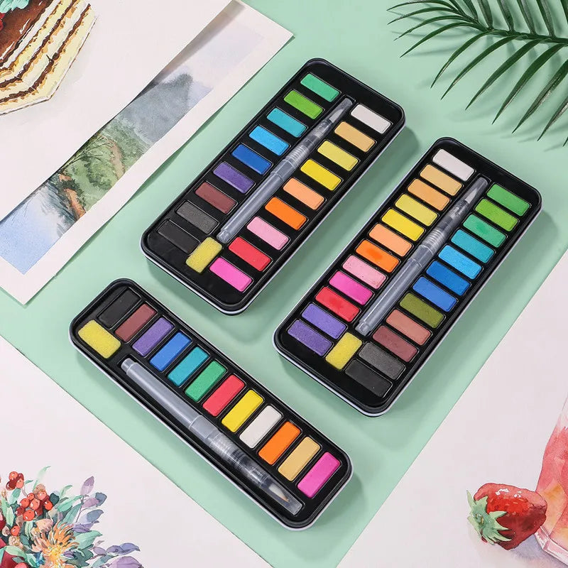 – Set d'Aquarelle Complet Tout-en-Un Georgine (24  ou 36 Couleurs, Papiers & Pinceaux inclus)