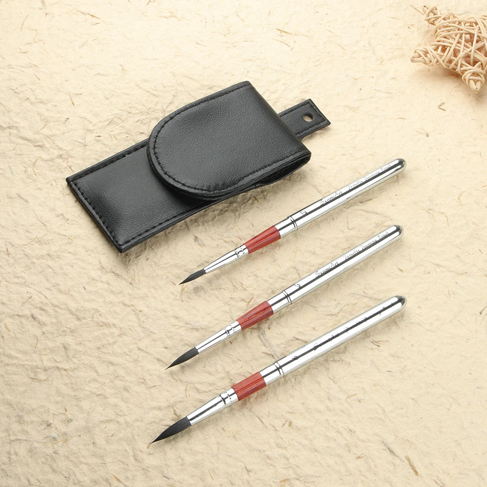 Set de 3 Pinceaux de Voyage Aquarelle avec Étui Convertible – SeamiArt