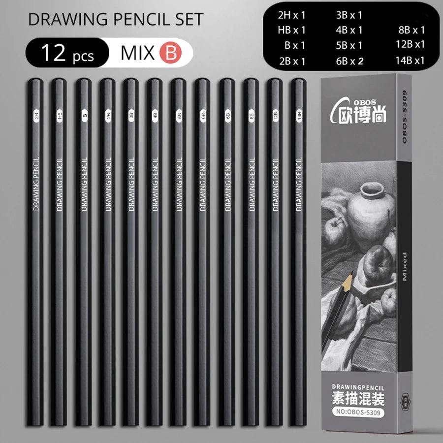 Coffret de 12 Crayons de Croquis (Assortiments Mix)