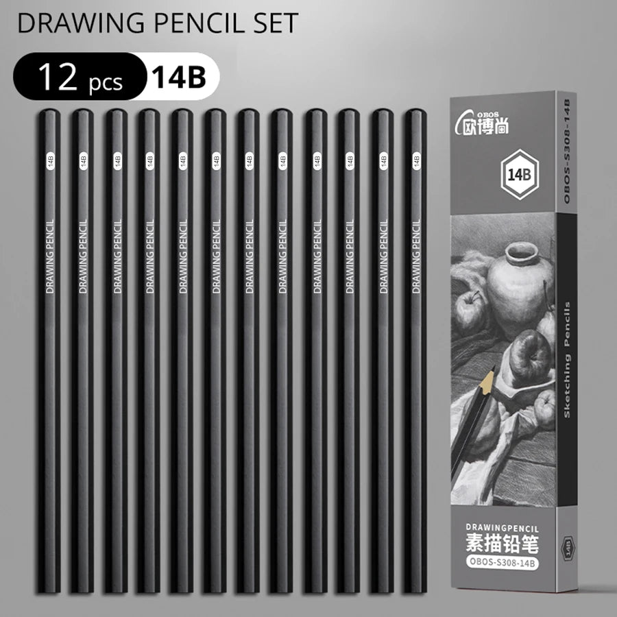 Lot de 12 Crayons "Noirs Absolus" – Graphites Extrêmes & Fusains