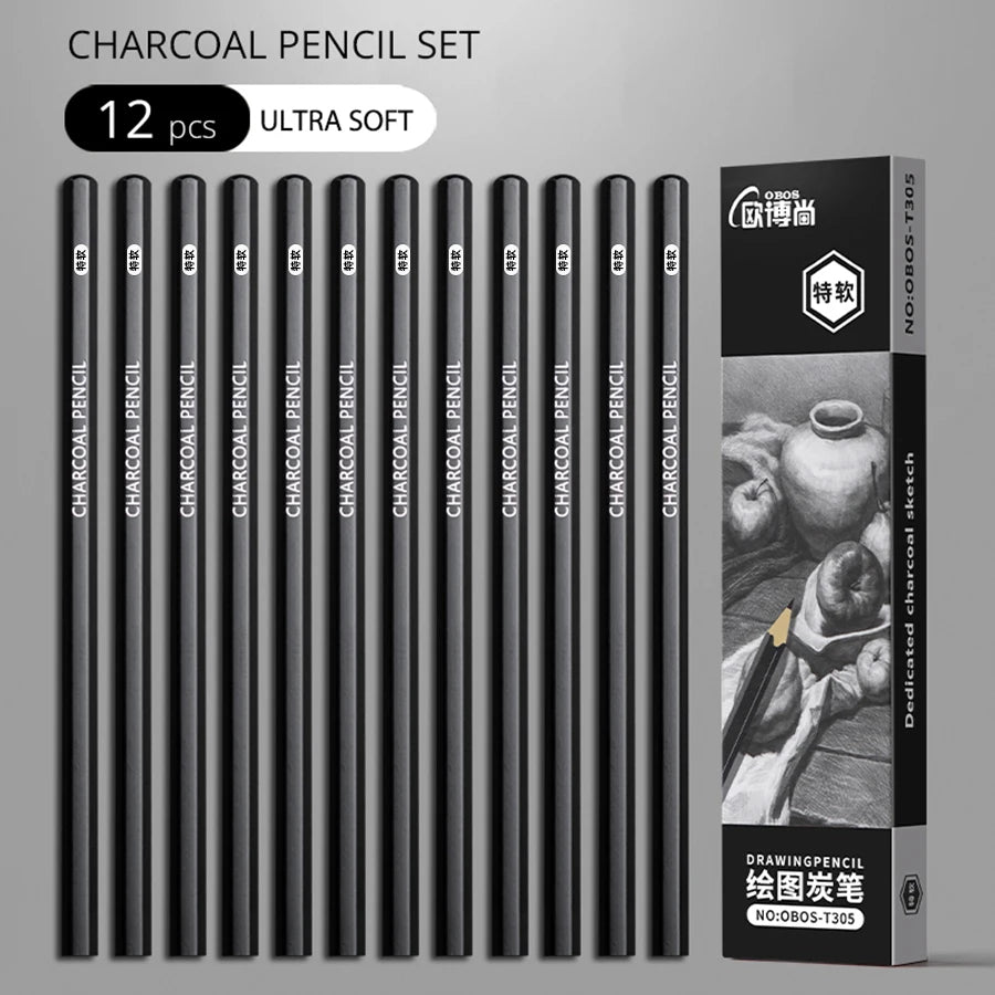 Lot de 12 Crayons "Noirs Absolus" – Graphites Extrêmes & Fusains