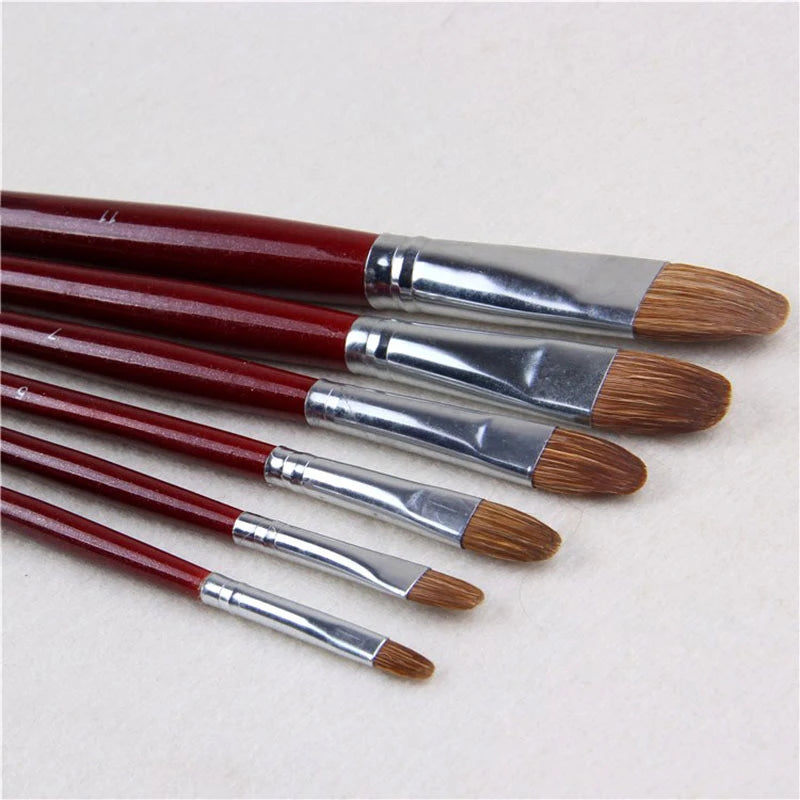 Set de 6 Pinceaux de Peinture Premium en Poils de Martre – Forme Langue de Chat