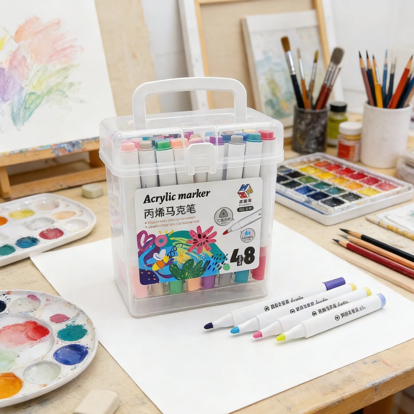 Marqueurs peinture acrylique pointe fine (coffert de de 24, 36 ou 48) - Édition Transportable