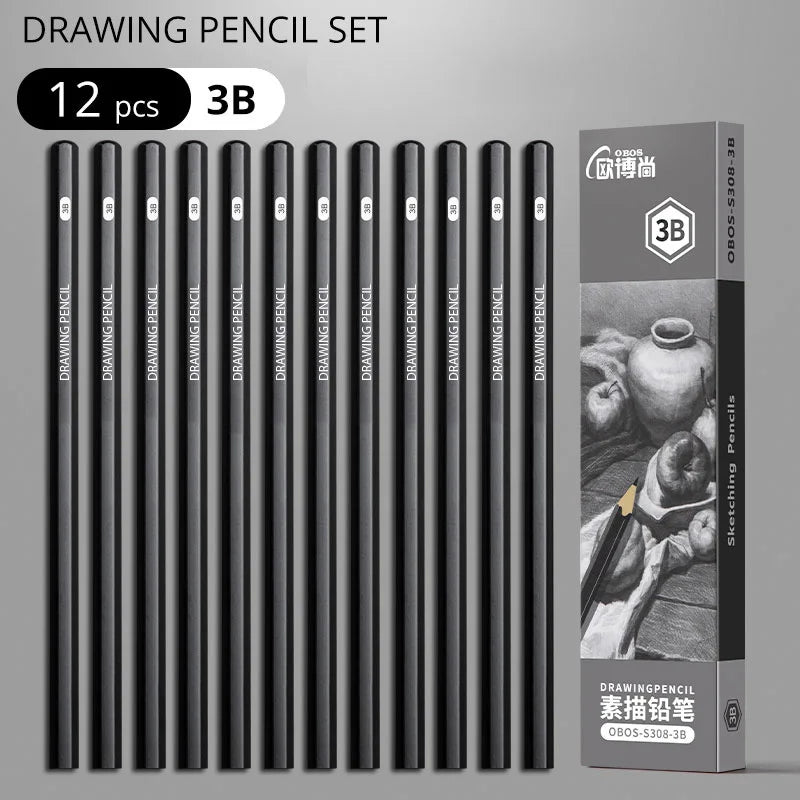 Lot de 12 Crayons Graphite – Les Essentiels de Structure (HB / B / 3B)