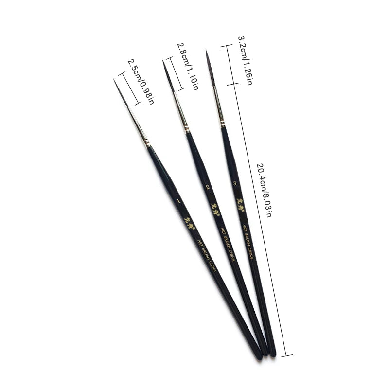 Lot de 3 Pinceaux de Précision Fins à Manche Long