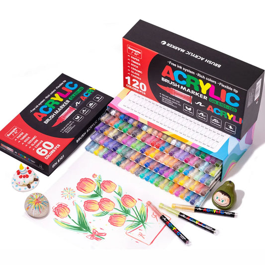 Feutres Acrylique Double Pointe Qualité Artiste – Coffret Multi-Couleurs