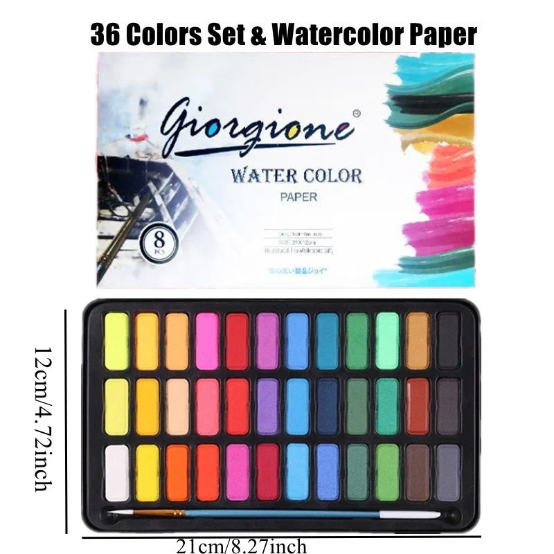 – Set d'Aquarelle Complet Tout-en-Un Georgine (24  ou 36 Couleurs, Papiers & Pinceaux inclus)