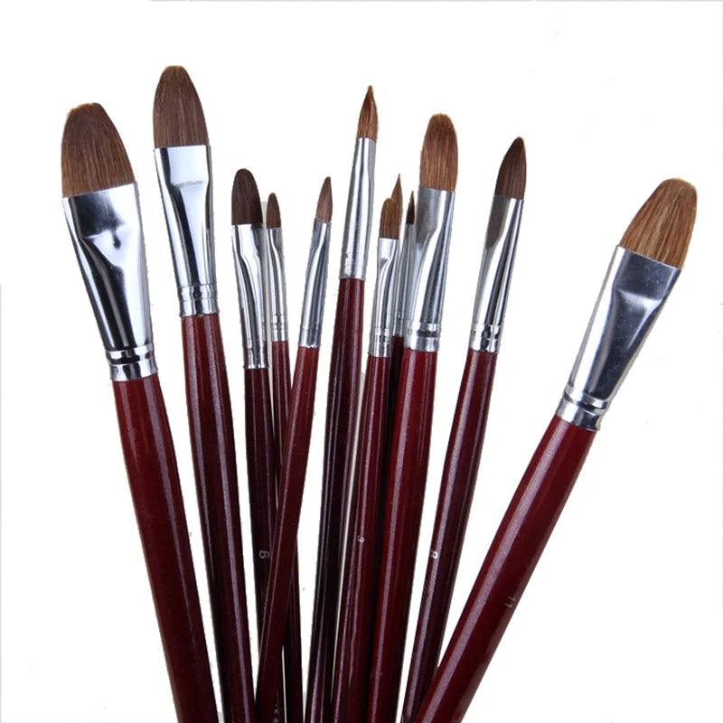 Set de 6 Pinceaux de Peinture Premium en Poils de Martre – Forme Langue de Chat