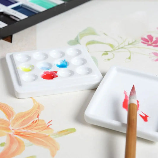 Palette Aquarelle Portable en Céramique Blanche (12 Godets)