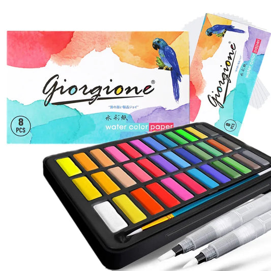 – Set d'Aquarelle Complet Tout-en-Un Georgine (24  ou 36 Couleurs, Papiers & Pinceaux inclus)