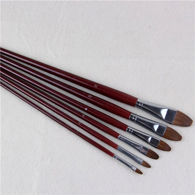 Set de 6 Pinceaux de Peinture Premium en Poils de Martre – Forme Langue de Chat