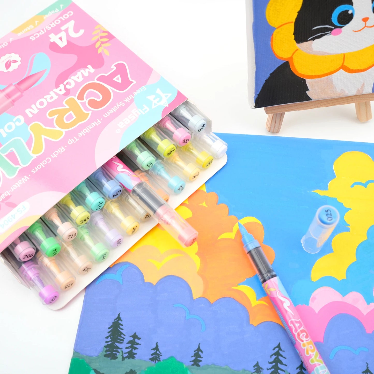 Marqueurs peinture acrylique Pointe Pinceau - Édition Pastel Macaron (Set de 24)