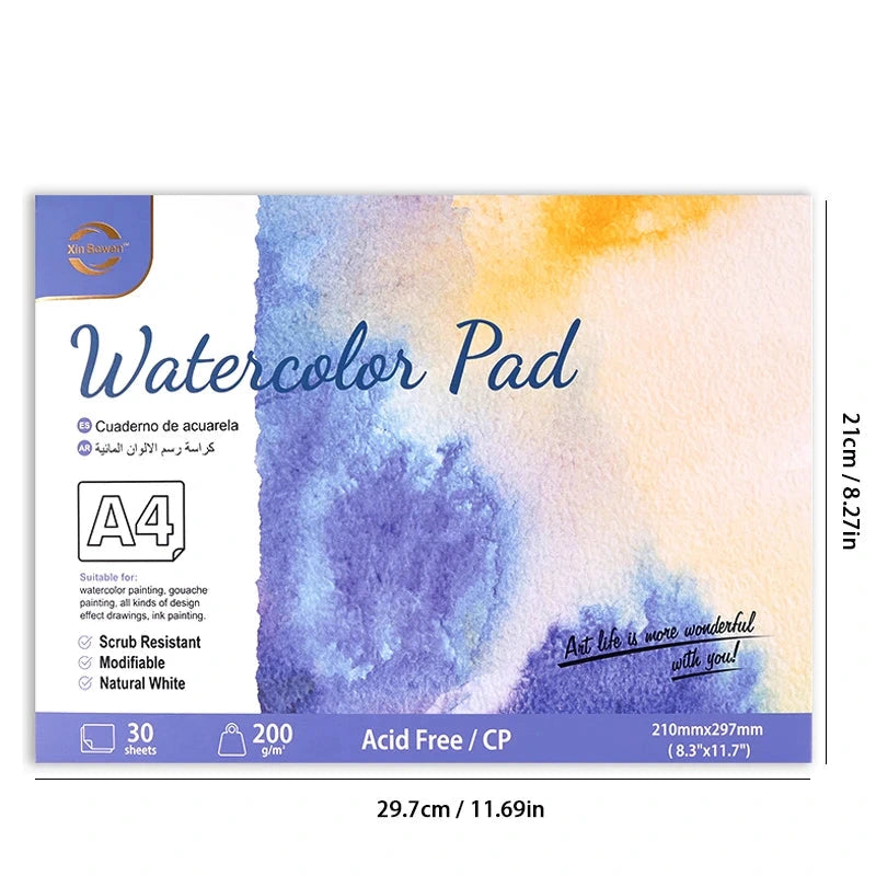 Bloc Aquarelle Grain Torchon 200g - 30 Feuilles (Pure Cellulose)