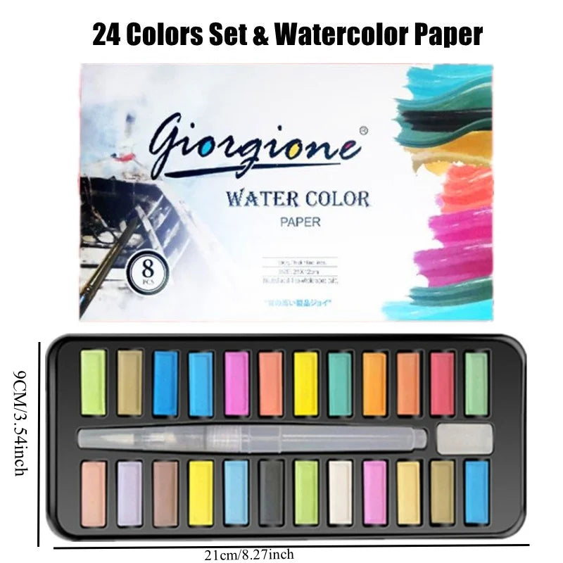 – Set d'Aquarelle Complet Tout-en-Un Georgine (24  ou 36 Couleurs, Papiers & Pinceaux inclus)