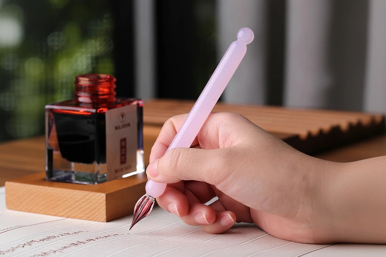 Mini Plume en Verre Artisanale – Majohn Edition "Sakura Snow"