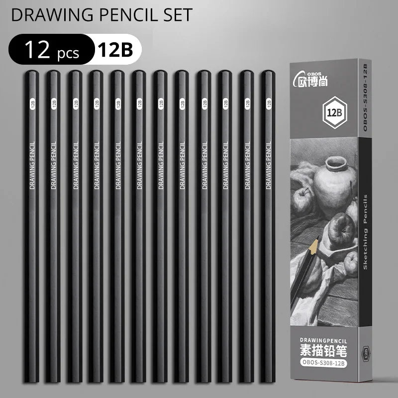 Lot de 12 Crayons "Noirs Absolus" – Graphites Extrêmes & Fusains