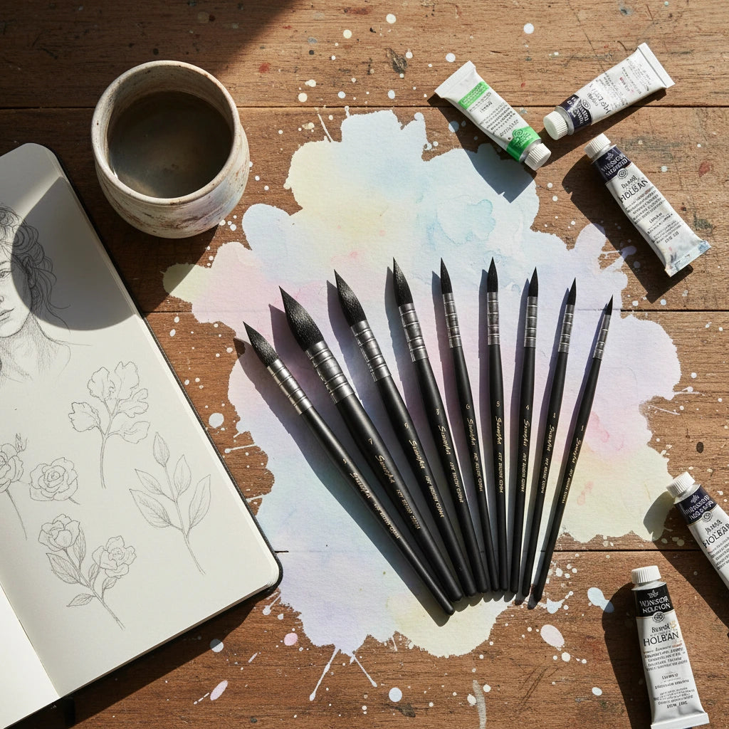 Pinceau Aquarelle Professionnel Rond en Poils Naturels (À l'unité)