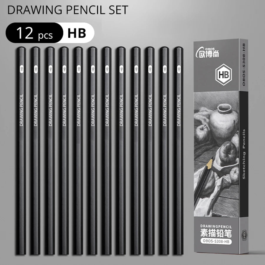 Lot de 12 Crayons Graphite – Les Essentiels de Structure (HB / B / 3B)