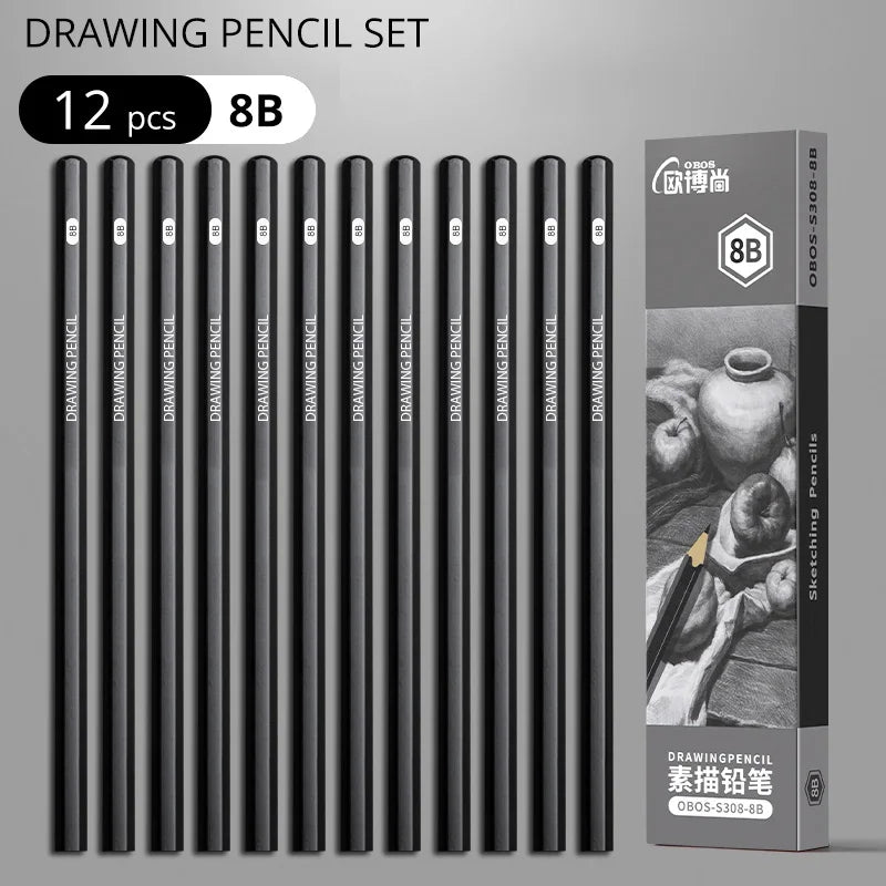 Lot de 12 Crayons Graphite – Les Professionnels de l'Ombrage (4B à 8B)