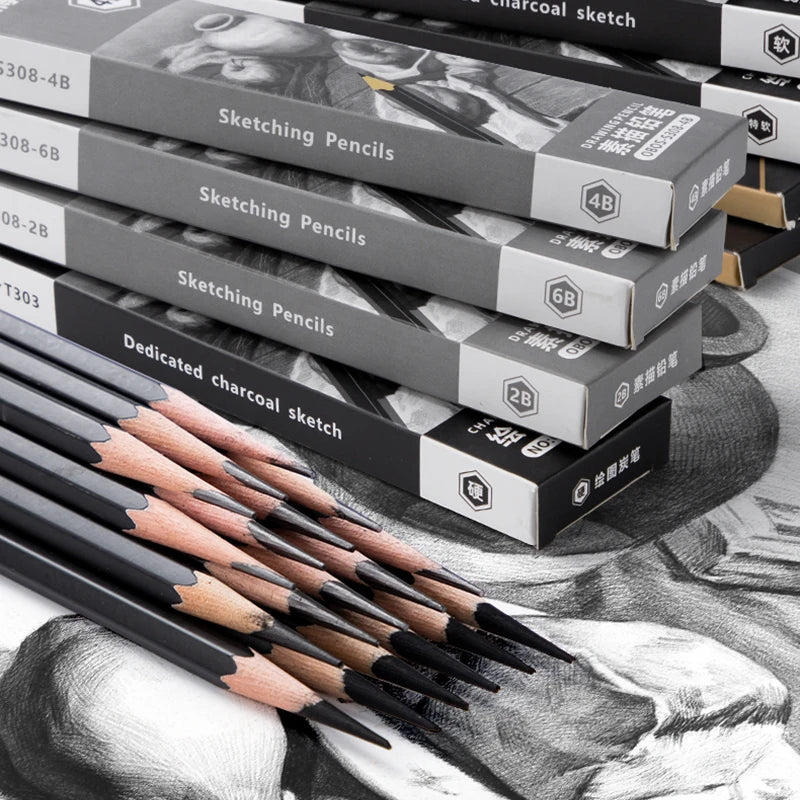 Lot de 12 Crayons "Noirs Absolus" – Graphites Extrêmes & Fusains