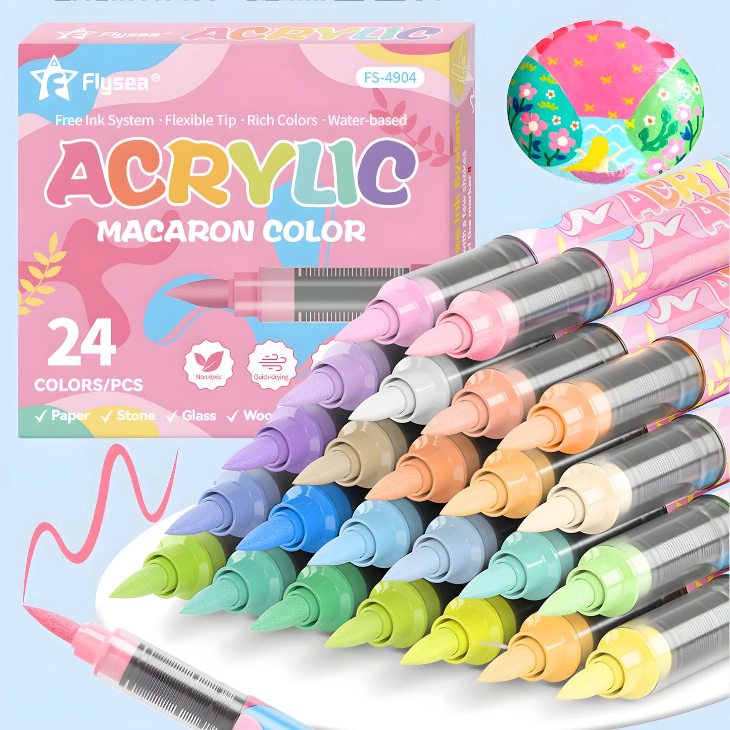 Marqueurs peinture acrylique Pointe Pinceau - Édition Pastel Macaron (Set de 24)