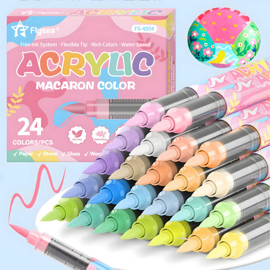 Marqueurs peinture acrylique Pointe Pinceau - Édition Pastel Macaron (Set de 24)